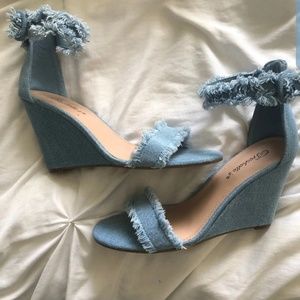 Breckelle's Distressed Blue Denim Wedges